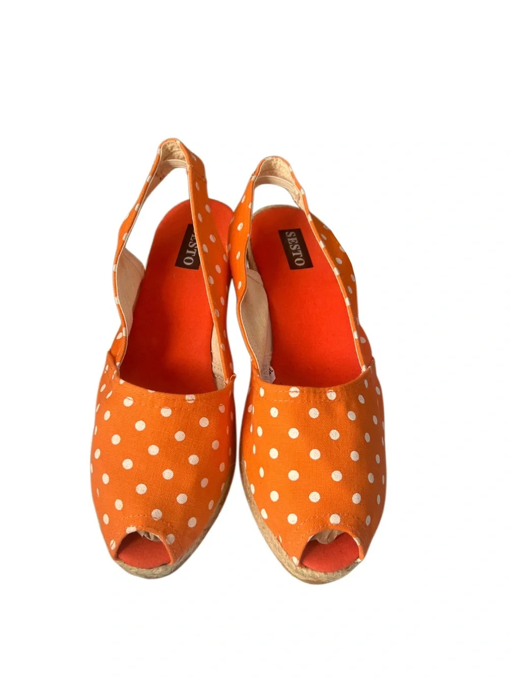 Sesto Women’s Orange Polka Dot Canvas Slingback Espadrille Sz 8